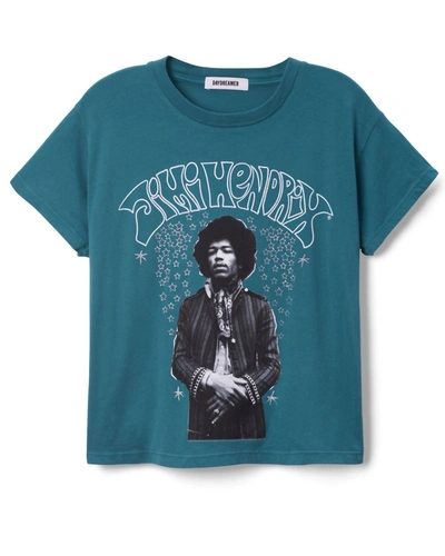 Daydreamer Jimi Hendrix Solo Tee In Dark Teal In Blue