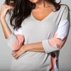 Angel Cut Work Top In Gray/peach In Multi