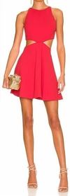 ALICE AND OLIVIA CARA CREPE FIT & FLARE ROUND NECKLINE CUT OUT MINI DRESS IN RED