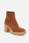 Dolce Vita Caster H2o Camel Brown Suede Platform Ankle High Heel Boots In Brown