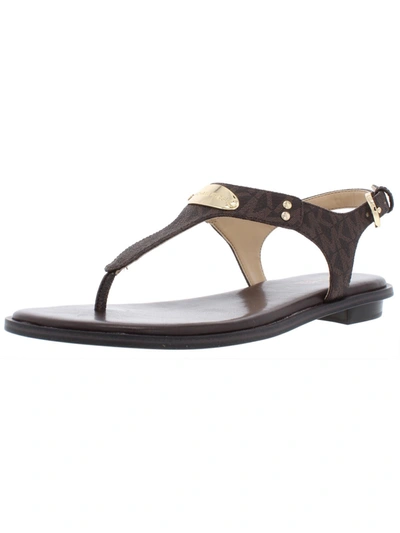 Michael Michael Kors Mk Plate Womens Coated Canvas Logo Thong Sandals In Brown