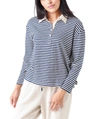 Stateside Organic Cotton Long Sleeve Boxy Polo In Indigo Stripe In Multi