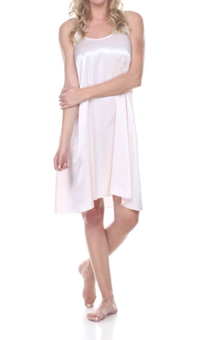 Pj Harlow Ruby Satin Knee Length Gown With Spaghetti Straps & Gathered Back In Blush In Pink