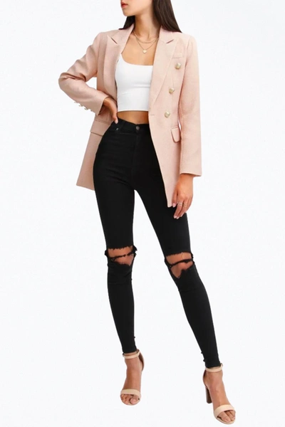 Belle & Bloom Double-breasted Textured Woven Blazer In Blush In Pink