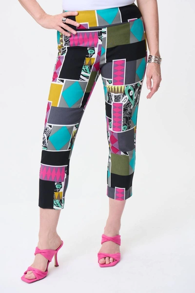 Joseph Ribkoff Cropped Patchwork Print Pull-on Pants In Multi