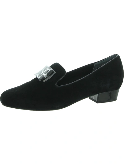 Ros Hommerson Treasure Womens Suede Embellished Smoking Loafers In Black