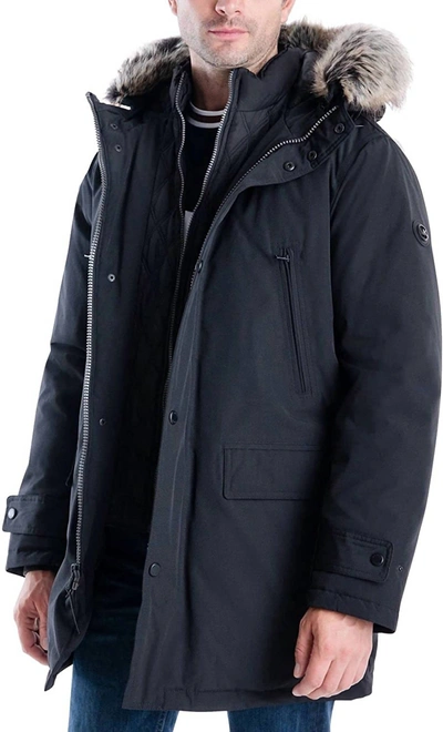 MICHAEL KORS HEAVYWEIGHT DOWN HOODED WITH BIB SNORKEL PARKA COAT IN NAVY