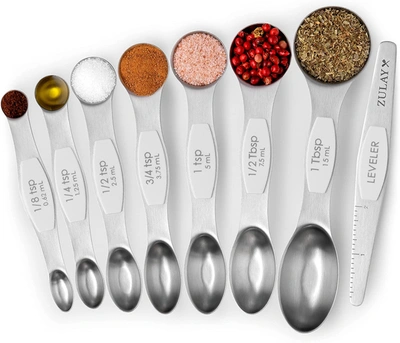 Zulay Kitchen Stackable Dual Sided Magnetic Measuring Spoons Set Of 8 In White