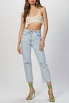 MSGM RIPPED-DETAILING CROPPED JEANS IN LIGHT BLUE