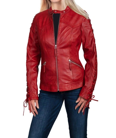 Scully Lamb Leather Laced Sleeve Jacket In Red