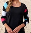 Angel 3/4 Sleeve Dot Scoop Top In Black Multi In Multi