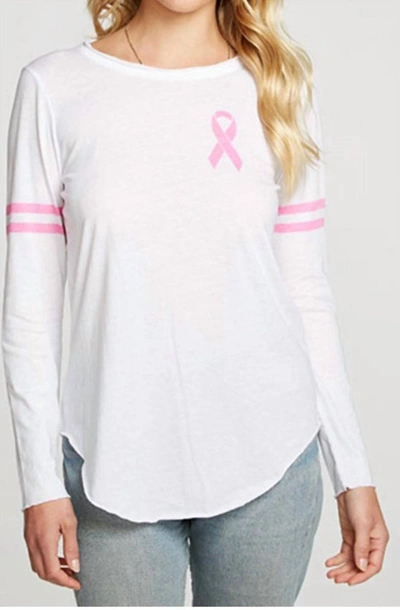 Chaser Vintage Jersey L/s Breast Cancer Awareness Charity Tee In White