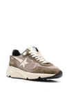 Golden Goose Running Sneakers In Green Suede And Fabric In Multi