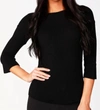 Angel Ribbed 3/4 Sleeve Top In Black In Black