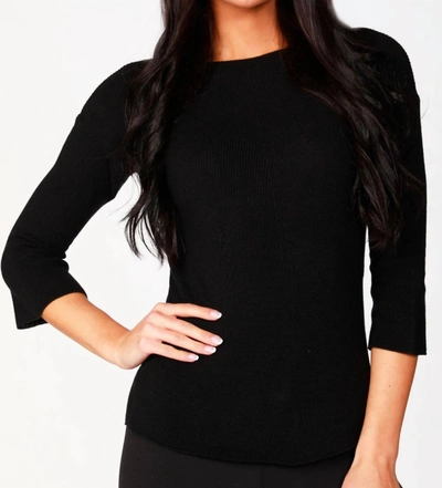 Angel Ribbed 3/4 Sleeve Top In Black