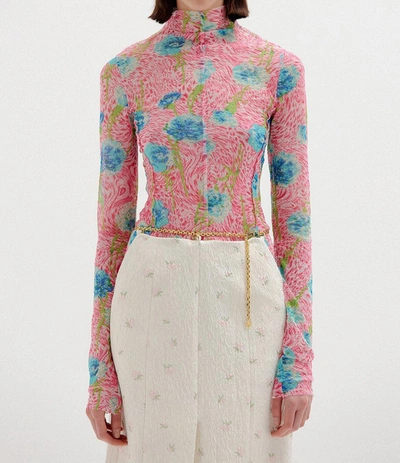 Eenk Sol Floral Print Mockneck Top In Pink Multi