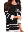Angel Stripe 3/4 Sleeve Top In Black/white In Multi