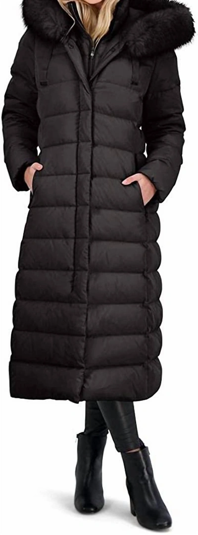 T Tahari Nelly Faux Fur Trim Hooded Puffer Coat In Black