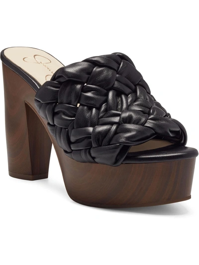Jessica Simpson Supir Womens Faux Leather Woven Block Heel In Black