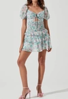 ASTR Garland Floral Front Cutout Puff Sleeve Mini Dress In Mint