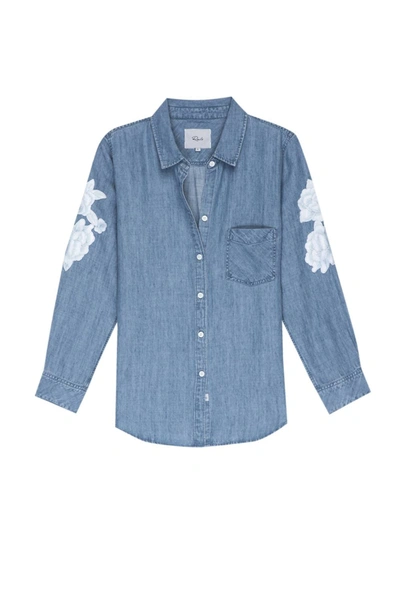 Rails Ingrid Denim Shirt With White Floral Patches In Medium Vintage In Blue