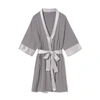 Pj Harlow Shala Knit Robe With Pockets And Satin Trim In Dark Silver In Multi
