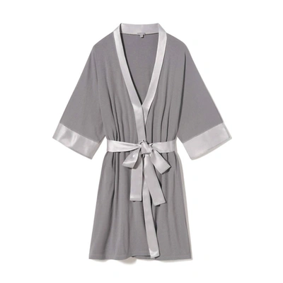 Pj Harlow Shala Knit Robe With Pockets And Satin Trim In Dark Silver In Multi