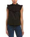 RACHEL ZOE HERA RUFFLE TRIMMED SLEEVELESS COTTON VOILE BLOUSE IN BLACK