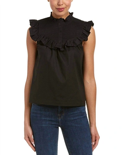 Rachel Zoe Hera Ruffle Trimmed Sleeveless Cotton Voile Blouse In Black