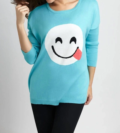 Angel All Smiles Emoji Top In Turquoise In Blue