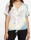 CHASER HEIRLOOM WOVENS ROLLED S/S DROP SHOULDER TIE WAIST BUTTON DO IN TIE DYE