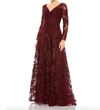 Mac Duggal Embellished Illusion Long Sleeve Beaded Lace Gown In Mahogany In Brown