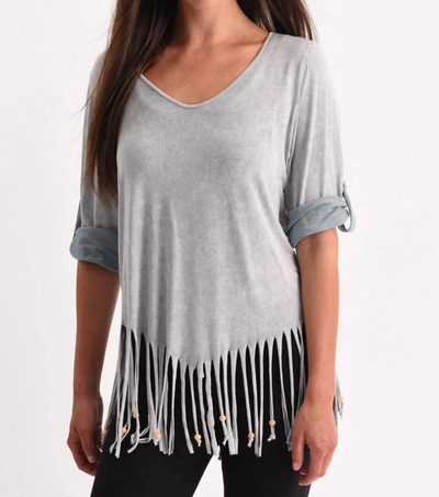 Angel Stone Wash Cut Out Fringe Top In Slate In Grey