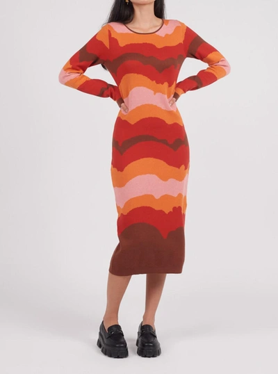 Another Girl Organic Cotton Sunset Knit Midi Dress In Multi