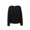 PJ HARLOW IZZY FRENCH TERRY SWEATSHIRT WITH SATIN CUFFS IN BLACK