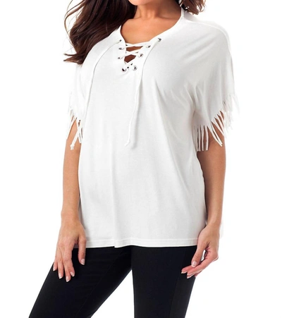 Angel Stone Wash Fringed Tunic In Cream In White