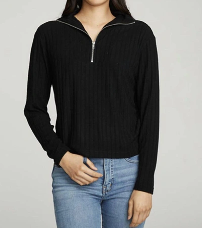 CHASER ZIP UP MOCK NECK LONG SLEEVE PULLOVER IN TRUE BLACK