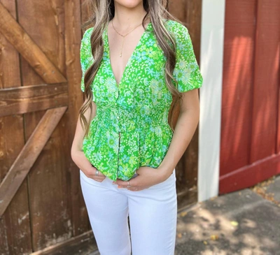 Btfl-life Keep Your Chin Up Printed Smock Top In Green Multi