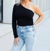 BISHOP + YOUNG BLAKE ONE SHOULDER TOP IN CAVIAR