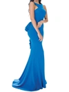 JOVANI HIGH FRONT LOW BACK WITH RUFFLES DRESS IN TEAL BLUE