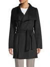 T TAHARI ELLA LIGHTWEIGHT WOOL WRAP TRENCH COAT IN BLACK