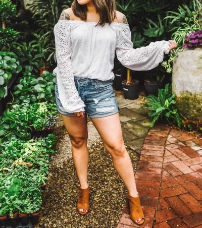 Sanctuary Blooming Eyelet Ballet Neck Blouse In White