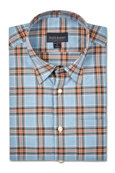 Scott Barber Melange Cotton Twill Exploded Plaid Top In Blue