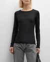 Majestic Metallic Long-sleeve Viscose Tee In Black