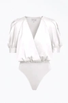 Adelyn Rae Lila Wrap-effect Sateen Bodysuit In White