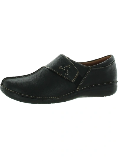 Clarks Un Loop Ave Womens Pebbled Leather Stretch Slip-on Shoes In Black