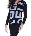 Angel Abstract Hooded Cardigan In Black/denim In Multi