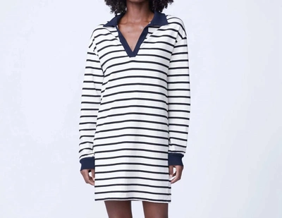 Monrow Stripe Relaxed Polo Dress In Natural/black In Multi