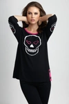 Angel Heart & Skull Graphic Sweater In Black/fuchsia In Multi