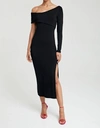 KRISA ONE SLEEVE MIDI DRESS IN BLACK